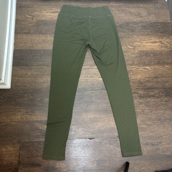 New Fashion One Size Leggings 2 Pack Black and Olive Green Women's Stretch Pants - Picture 3 of 5